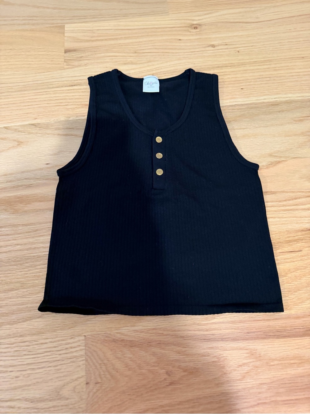 Girls' Black Ribbed Tank with Gold Snap Placket